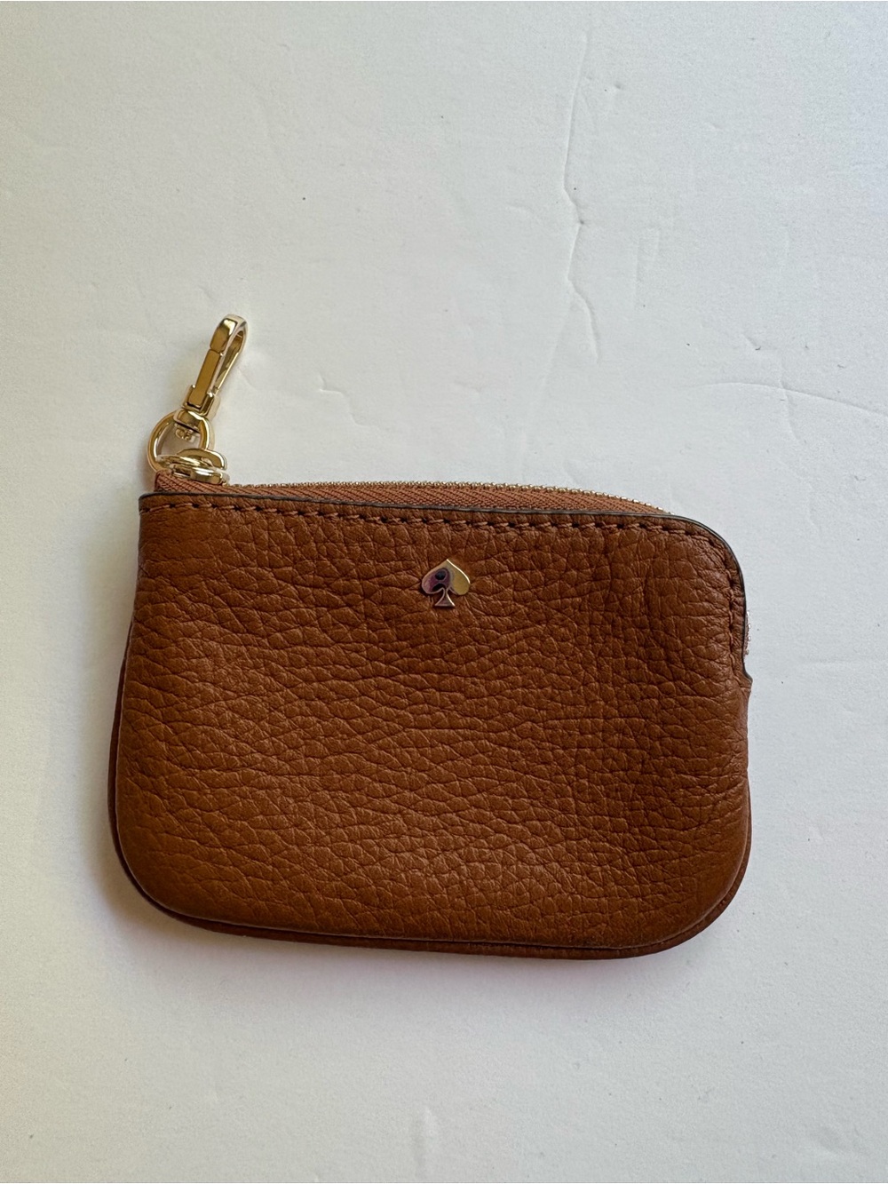 Kate Spade Brown Pebbled Leather Zip Key Pouch with Gold Hardware